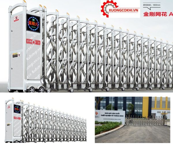 Cổng xếp inox chạy điện